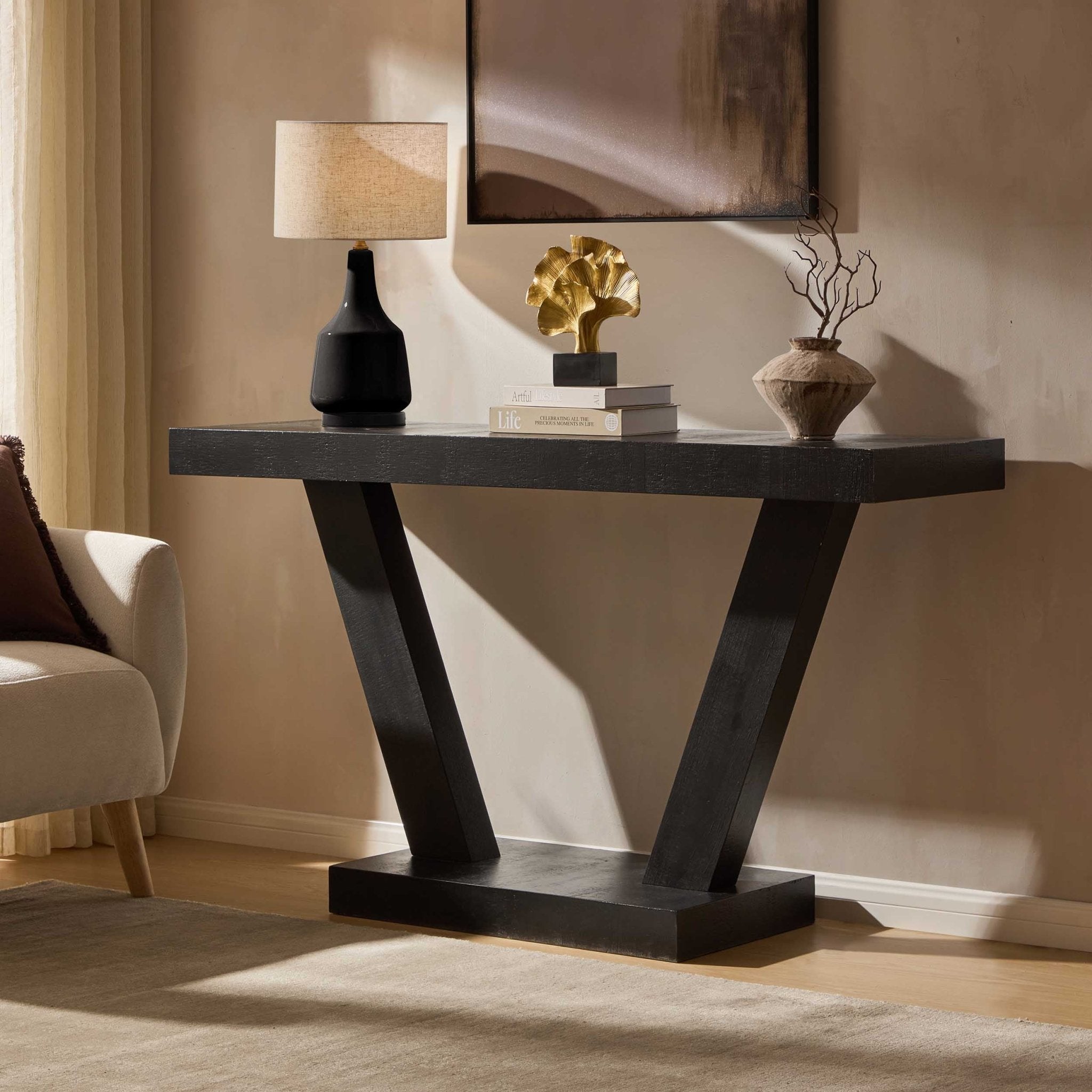 Dusklia - Elina Console Table - Black Wood