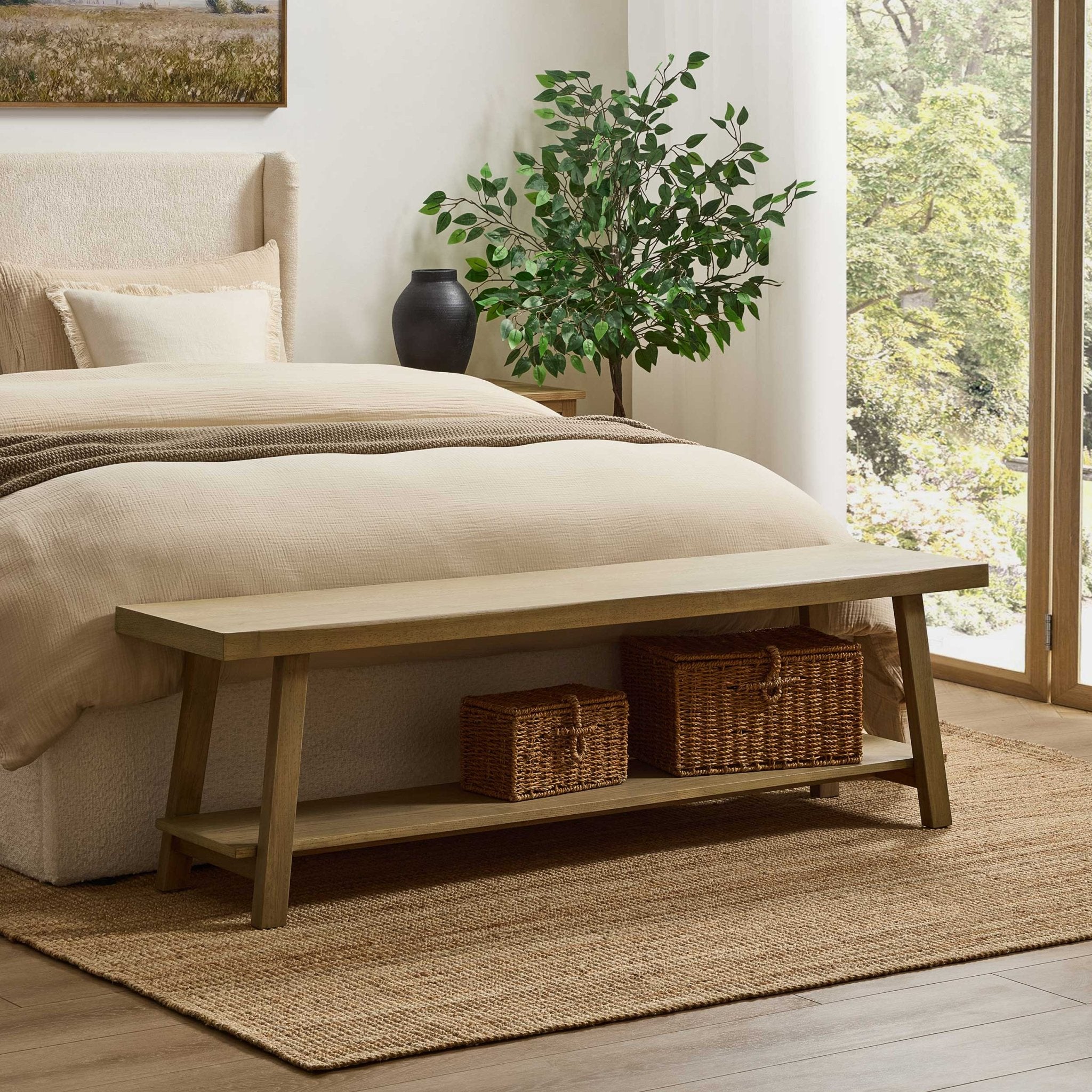 Dusklia - Eliza Wooden Shelf Bench - Light Wood