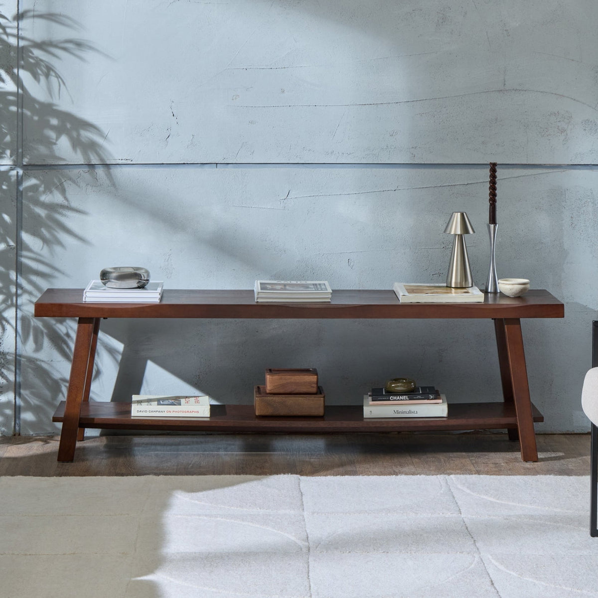 Dusklia - Eliza Wooden Shelf Bench - Walnut