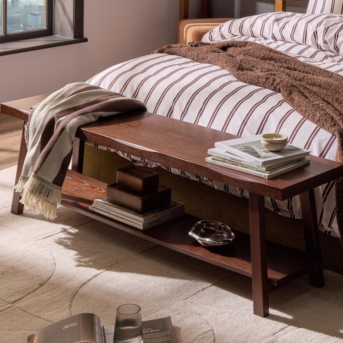 Dusklia - Eliza Wooden Shelf Bench - Walnut