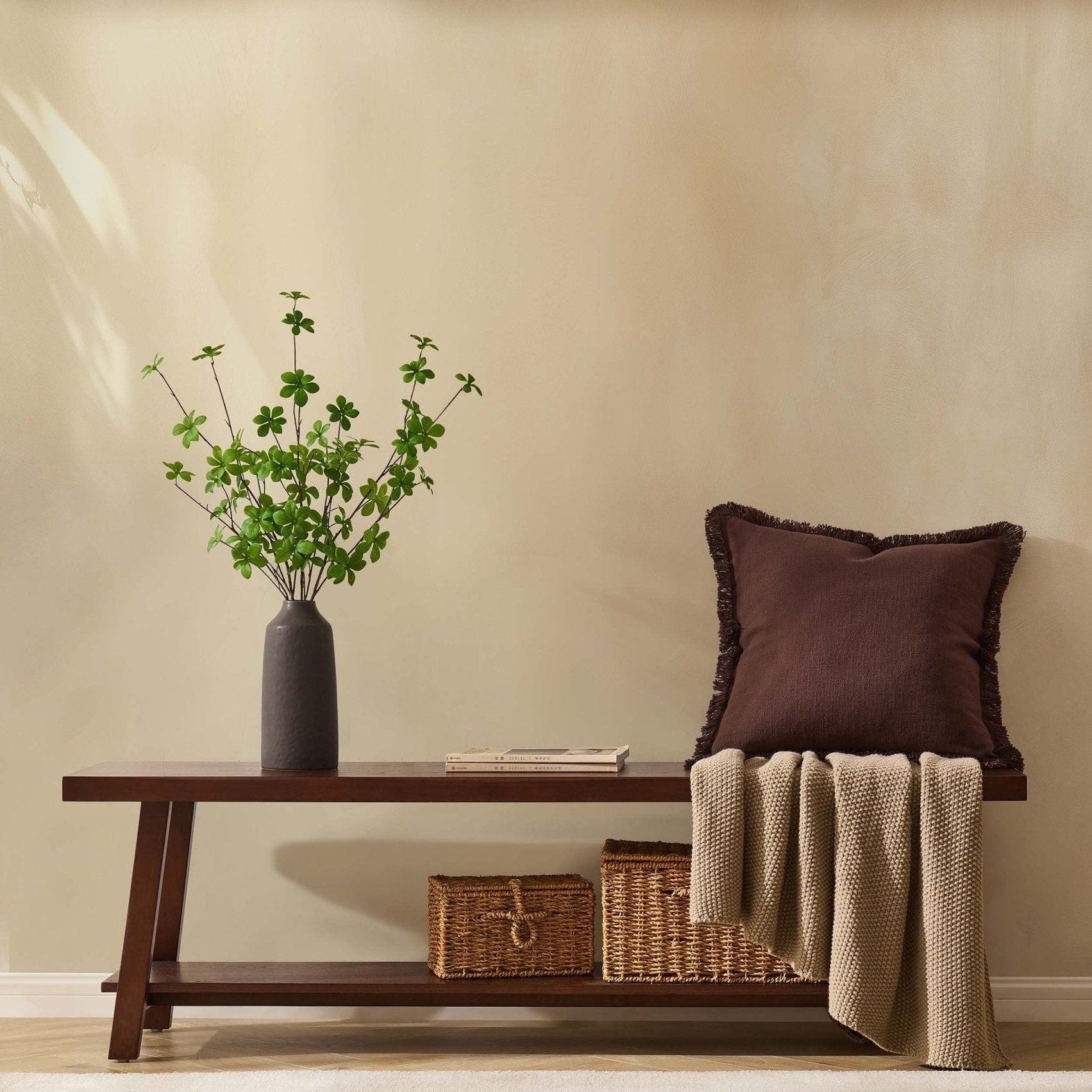 Dusklia - Eliza Wooden Shelf Bench - Walnut