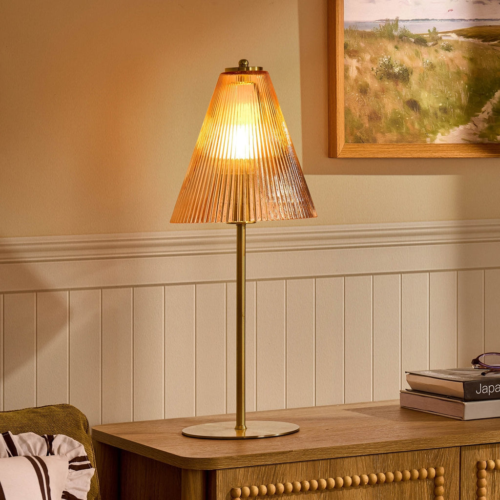 Dusklia - Ella Glass Conical Striped Table Lamp - Amber