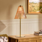Dusklia - Ella Glass Conical Striped Table Lamp - Amber