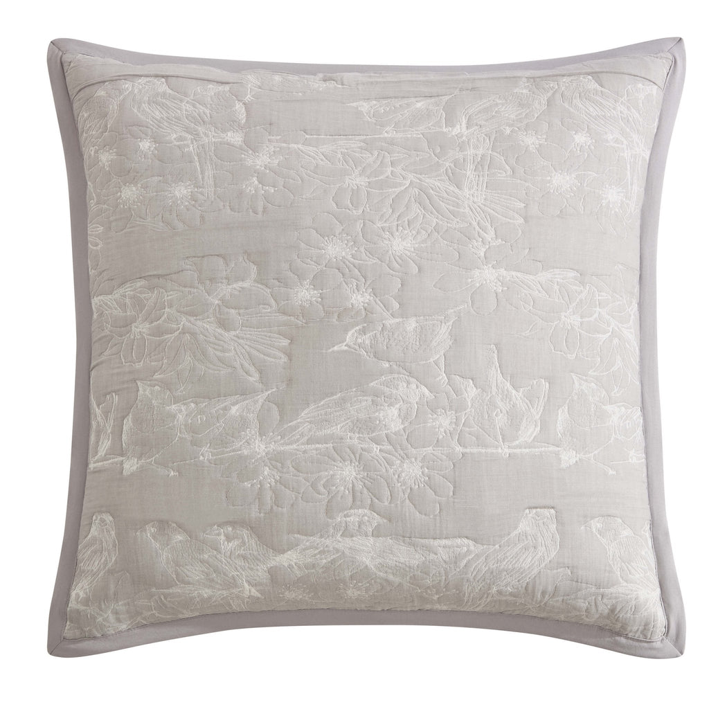 Dusklia - Embroidered Bird Cushion Cover - Cloud Grey