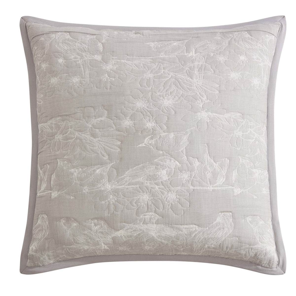 Dusklia - Embroidered Bird Cushion Cover - Cloud Grey