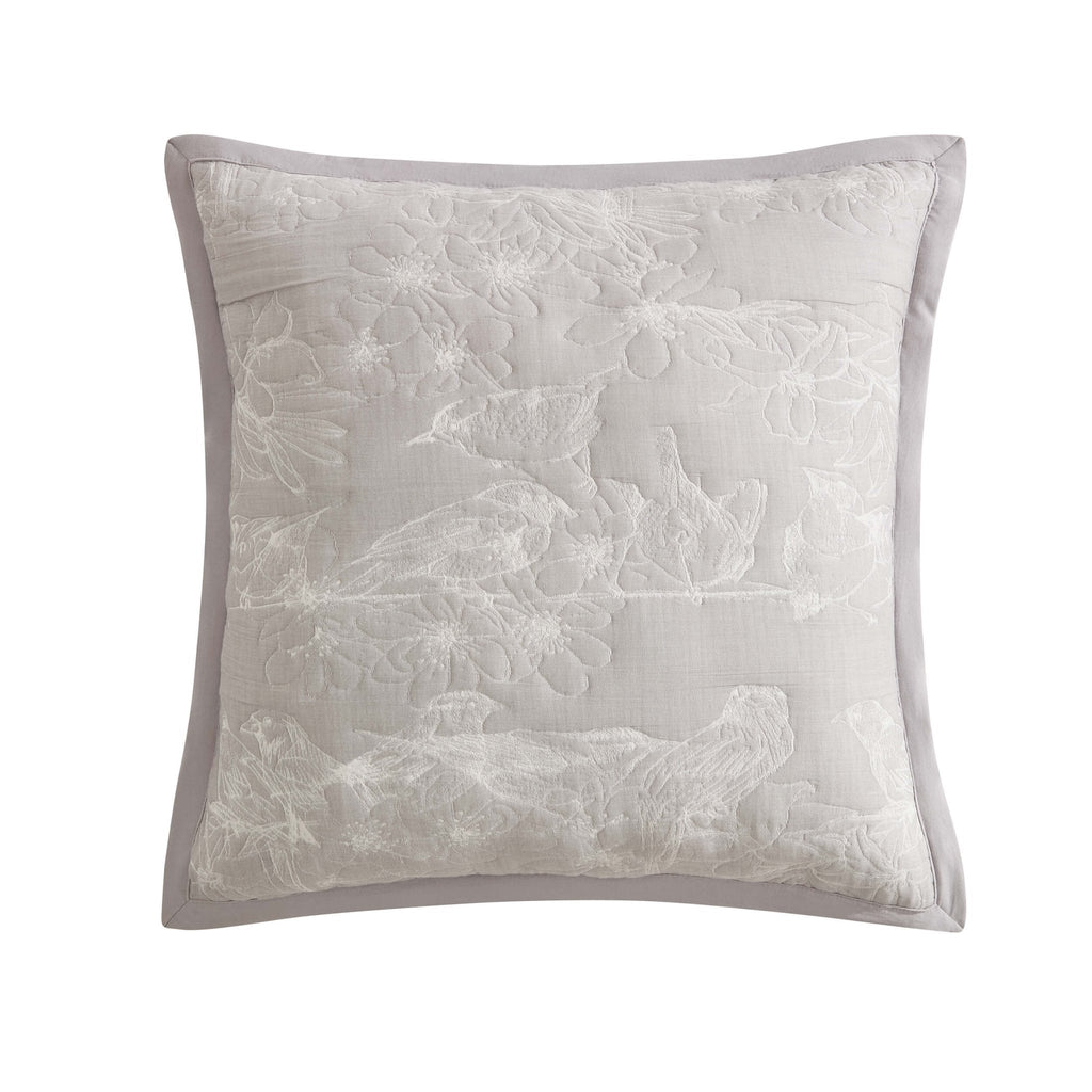 Dusklia - Embroidered Bird Cushion Cover - Cloud Grey