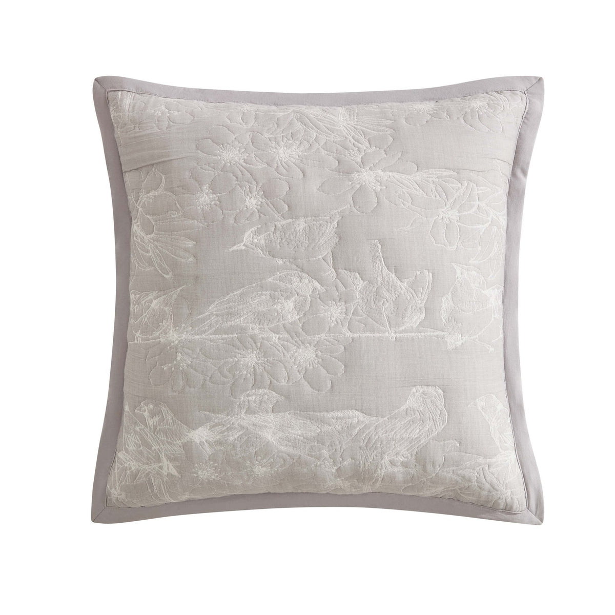 Dusklia - Embroidered Bird Cushion Cover - Cloud Grey