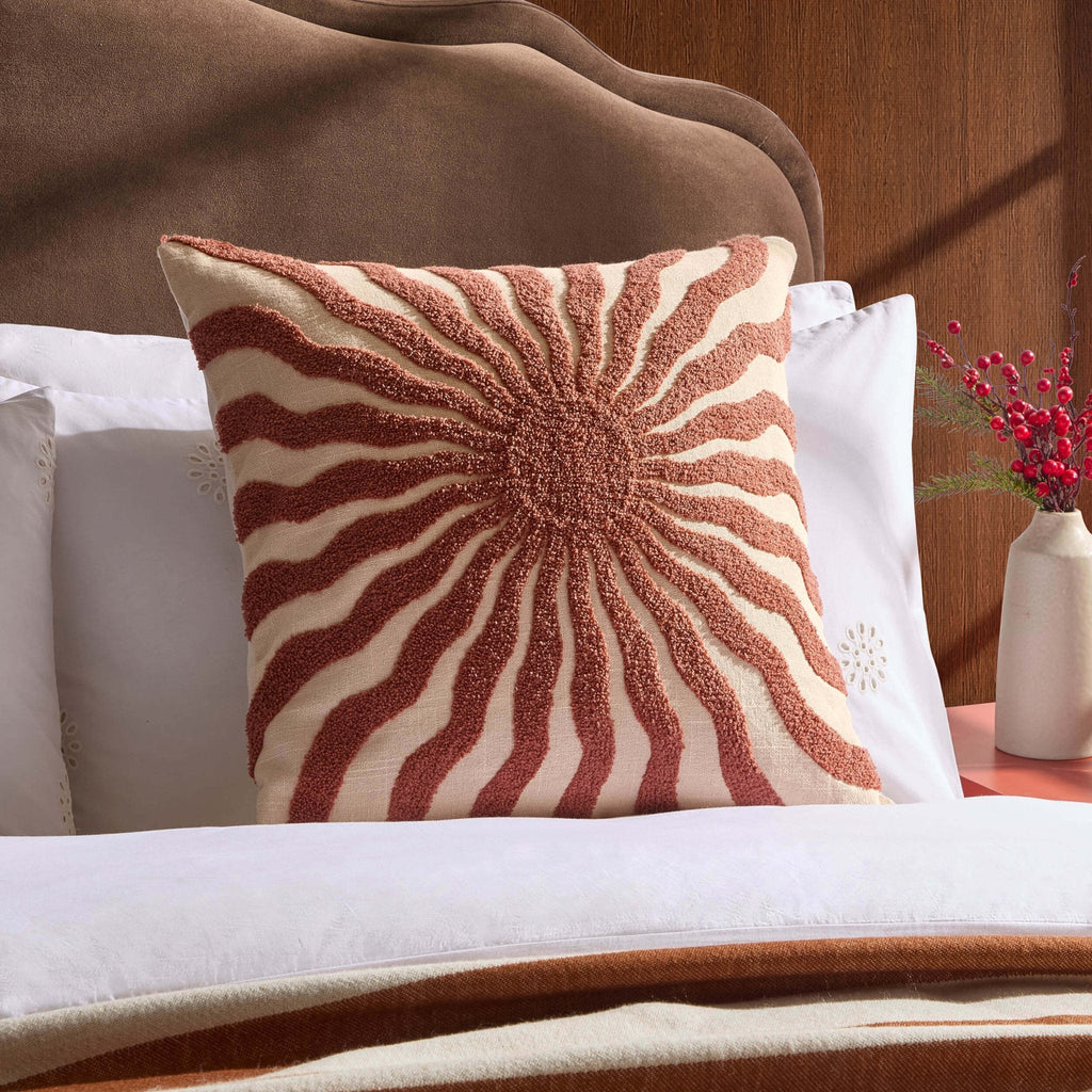 Dusklia - Embroidered Sun Cushion Cover - Burnt Orange