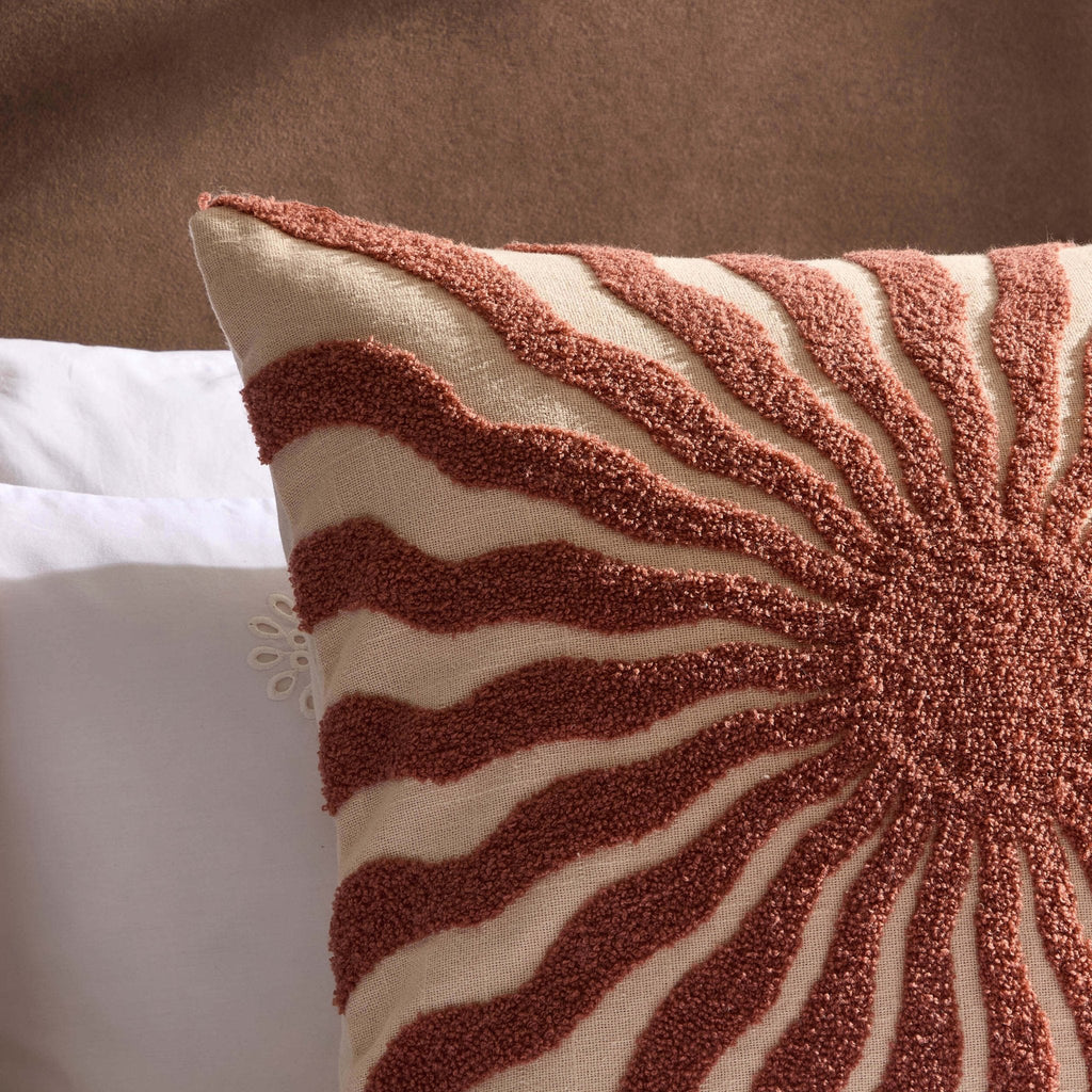 Dusklia - Embroidered Sun Cushion Cover - Burnt Orange