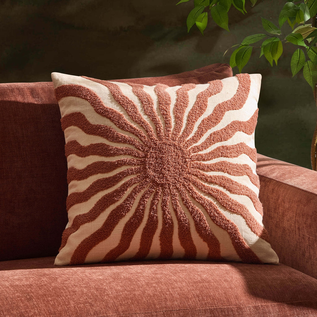 Dusklia - Embroidered Sun Sofa Cushion Cover - Burnt Orange