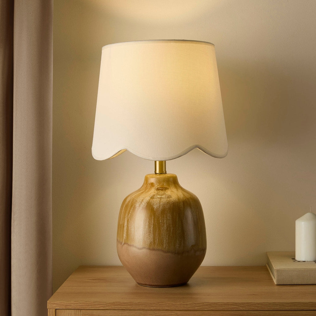 Dusklia - Emer Scallop Edge Reactive Glaze Table Lamp - Brown/White