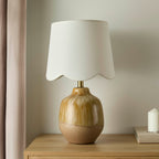 Dusklia - Emer Scallop Edge Reactive Glaze Table Lamp - Brown/White