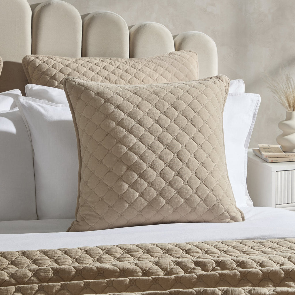 Dusklia - Emilia Embroidered Flower Cushion Cover - Putty