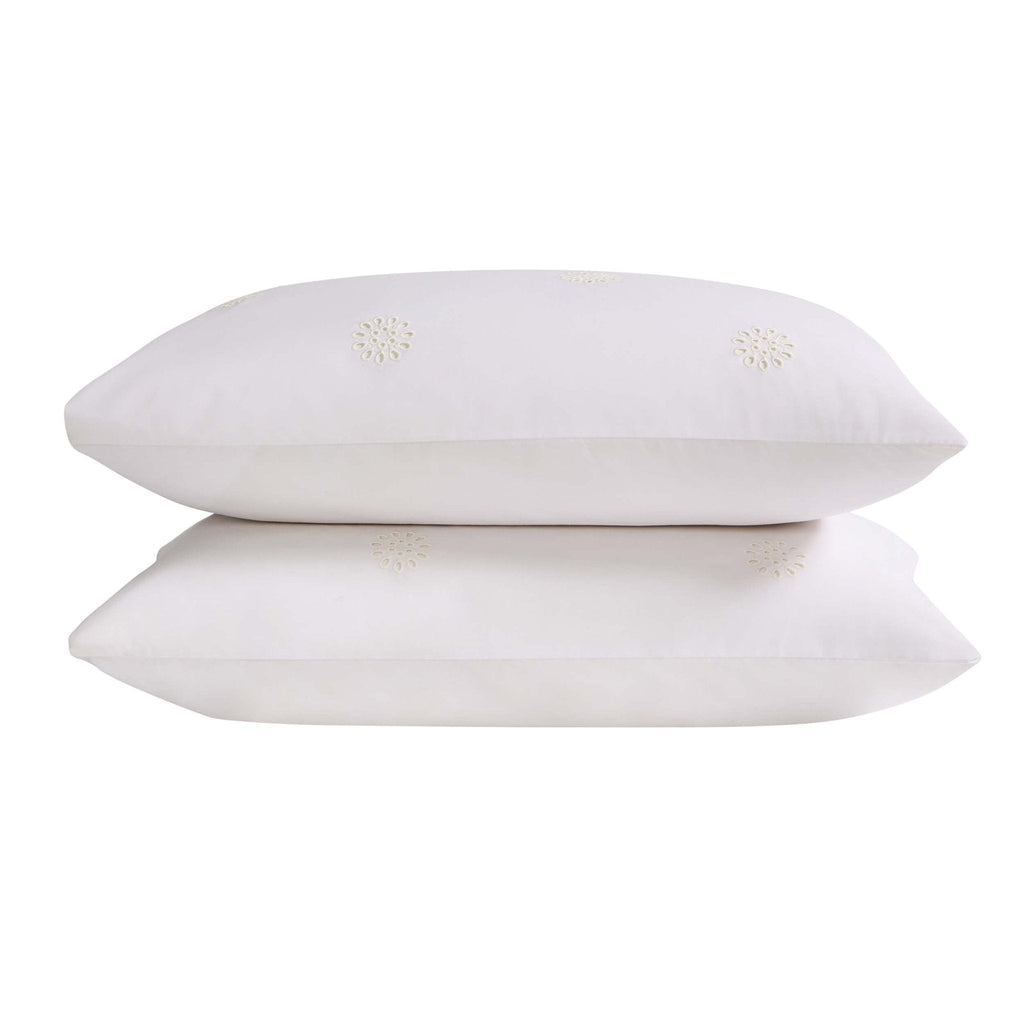 Dusklia - Emily 100% Cotton Broderie Anglaise Duvet Cover & Pillowcase Set - White