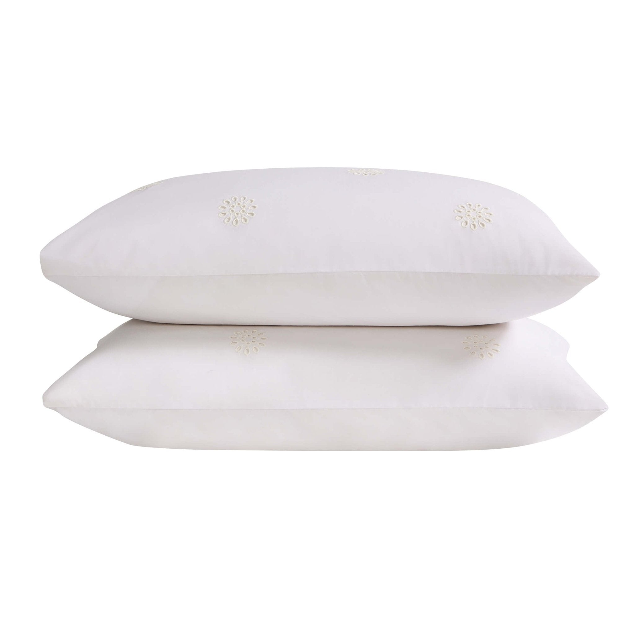 Dusklia - Emily 100% Cotton Broderie Anglaise Duvet Cover & Pillowcase Set - White