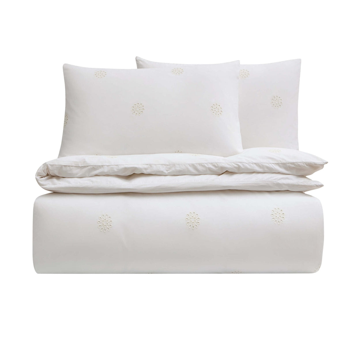 Dusklia - Emily 100% Cotton Broderie Anglaise Duvet Cover & Pillowcase Set - White