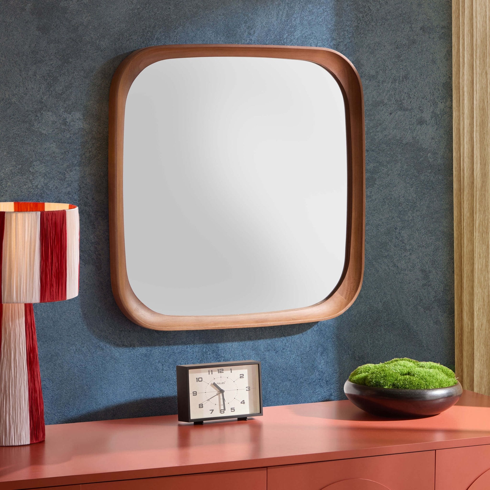 Dusklia - Ernie Retro Square Wood Mirror - Mid Wood