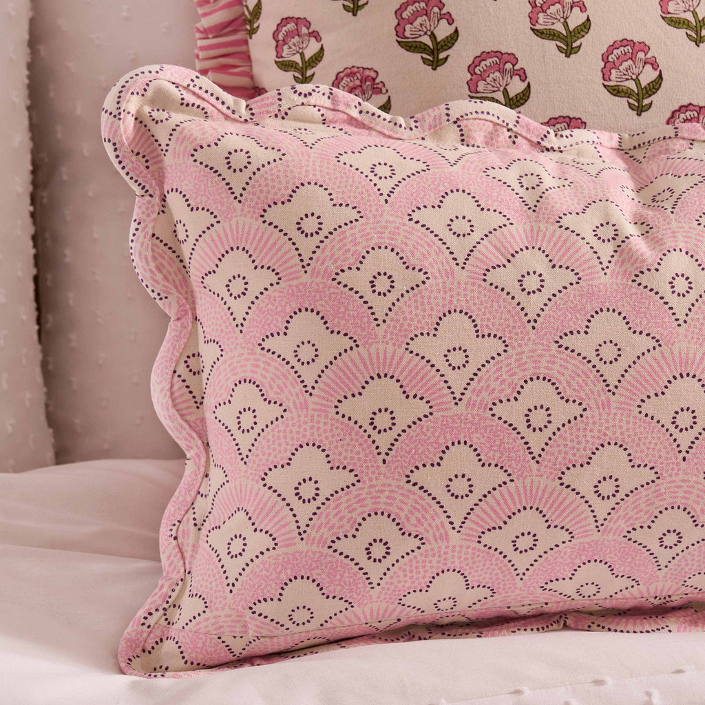 Dusklia - Esme 100% Cotton Printed Scallop Reversible Cushion Cover - Pink