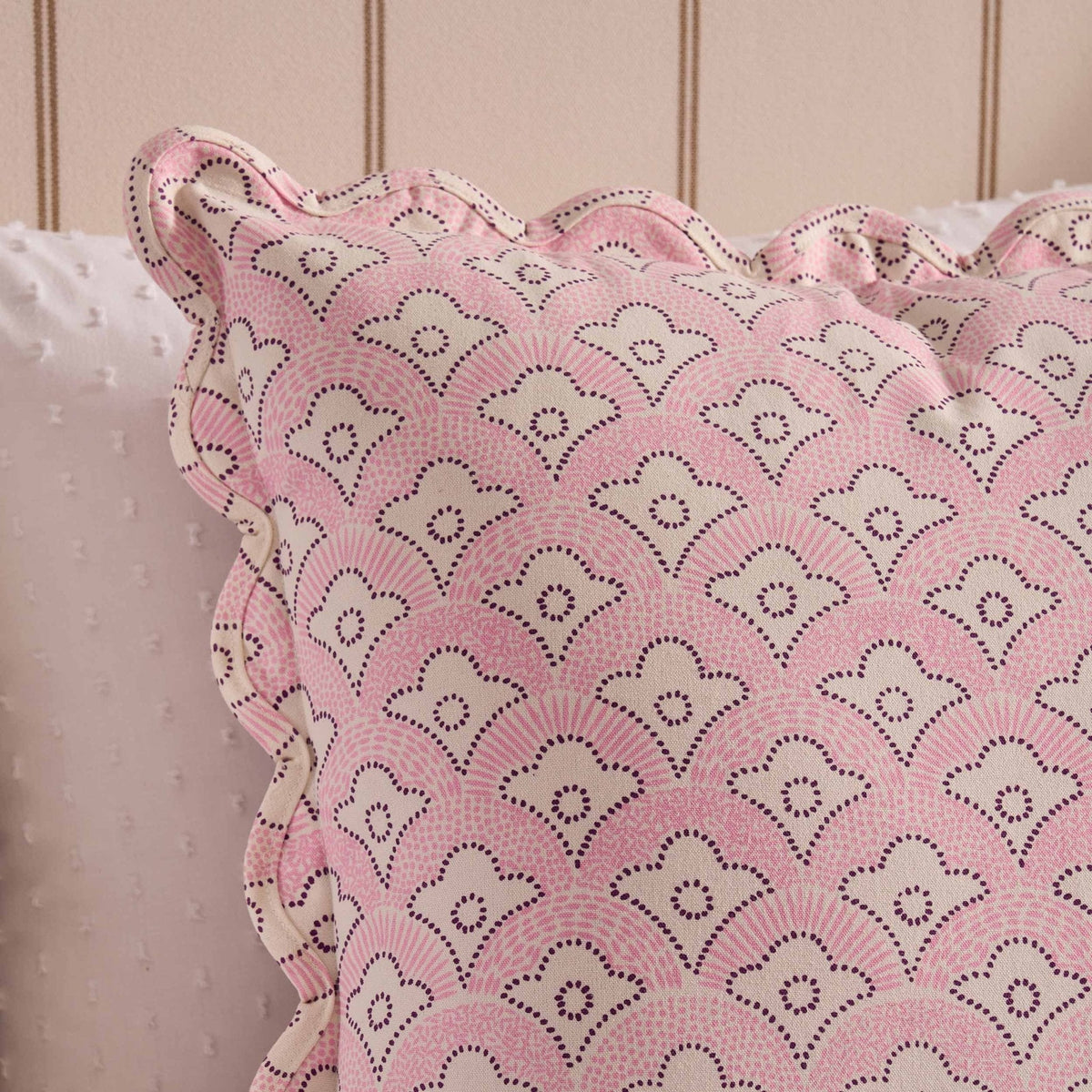 Dusklia - Esme 100% Cotton Printed Scallop Reversible Cushion Cover - Pink