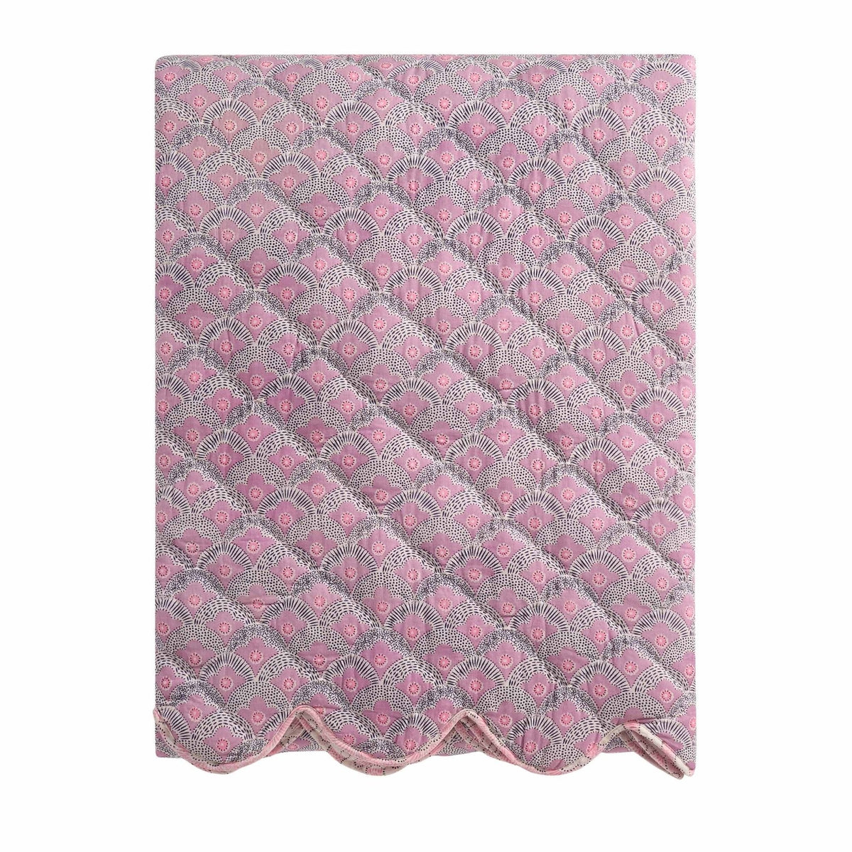 Dusklia - Esme 100% Cotton Printed Scallop Reversible Bedspread - Pink