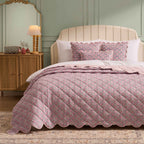 Dusklia - Esme 100% Cotton Printed Scallop Reversible Bedspread - Pink