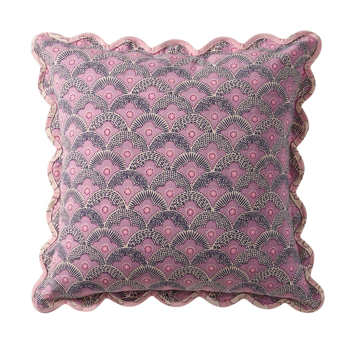 Dusklia - Esme 100% Cotton Printed Scallop Reversible Sofa Cushion Cover - Pink