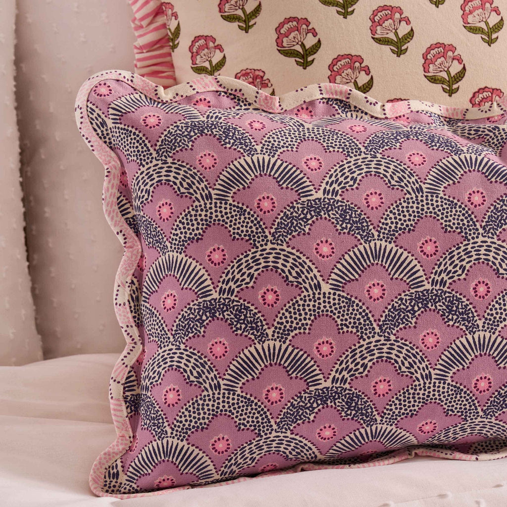 Dusklia - Esme 100% Cotton Printed Scallop Reversible Cushion Cover - Pink