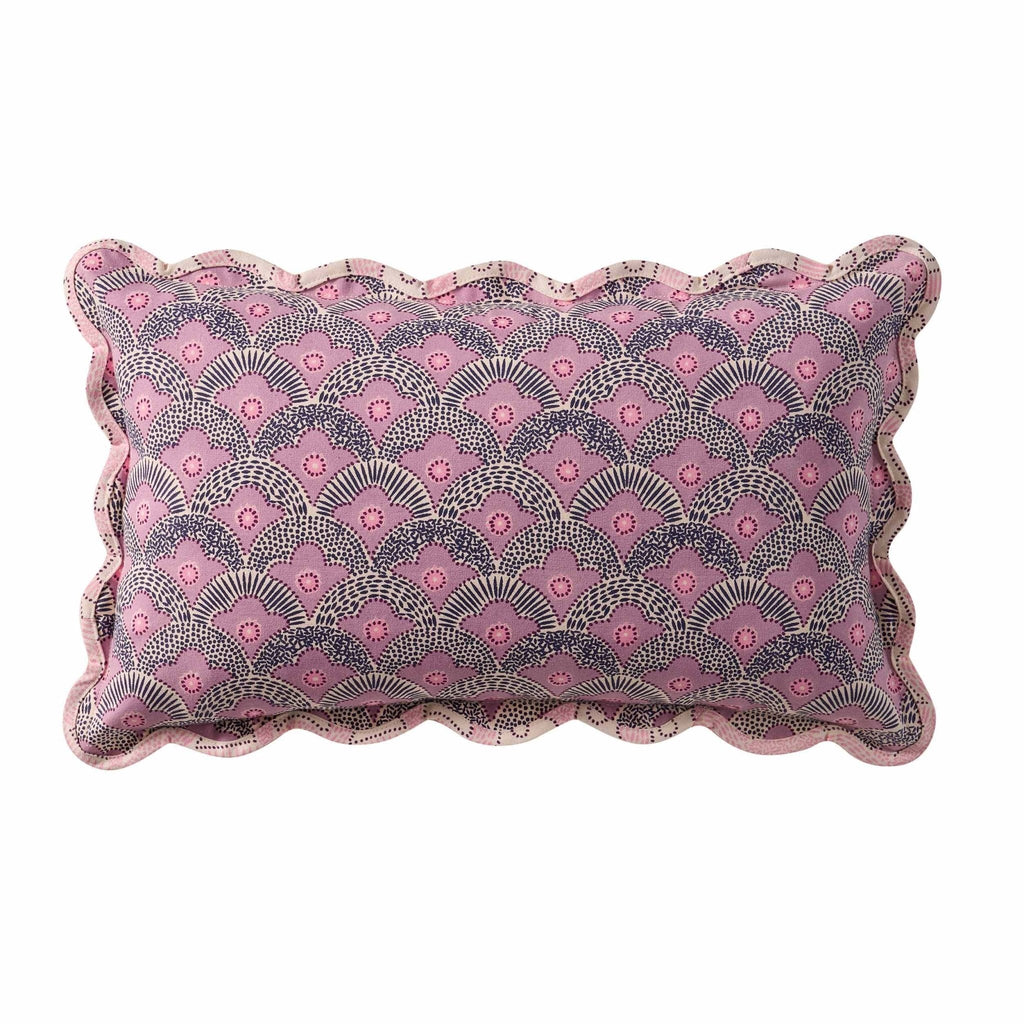 Dusklia - Esme 100% Cotton Printed Scallop Reversible Sofa Cushion Cover - Pink