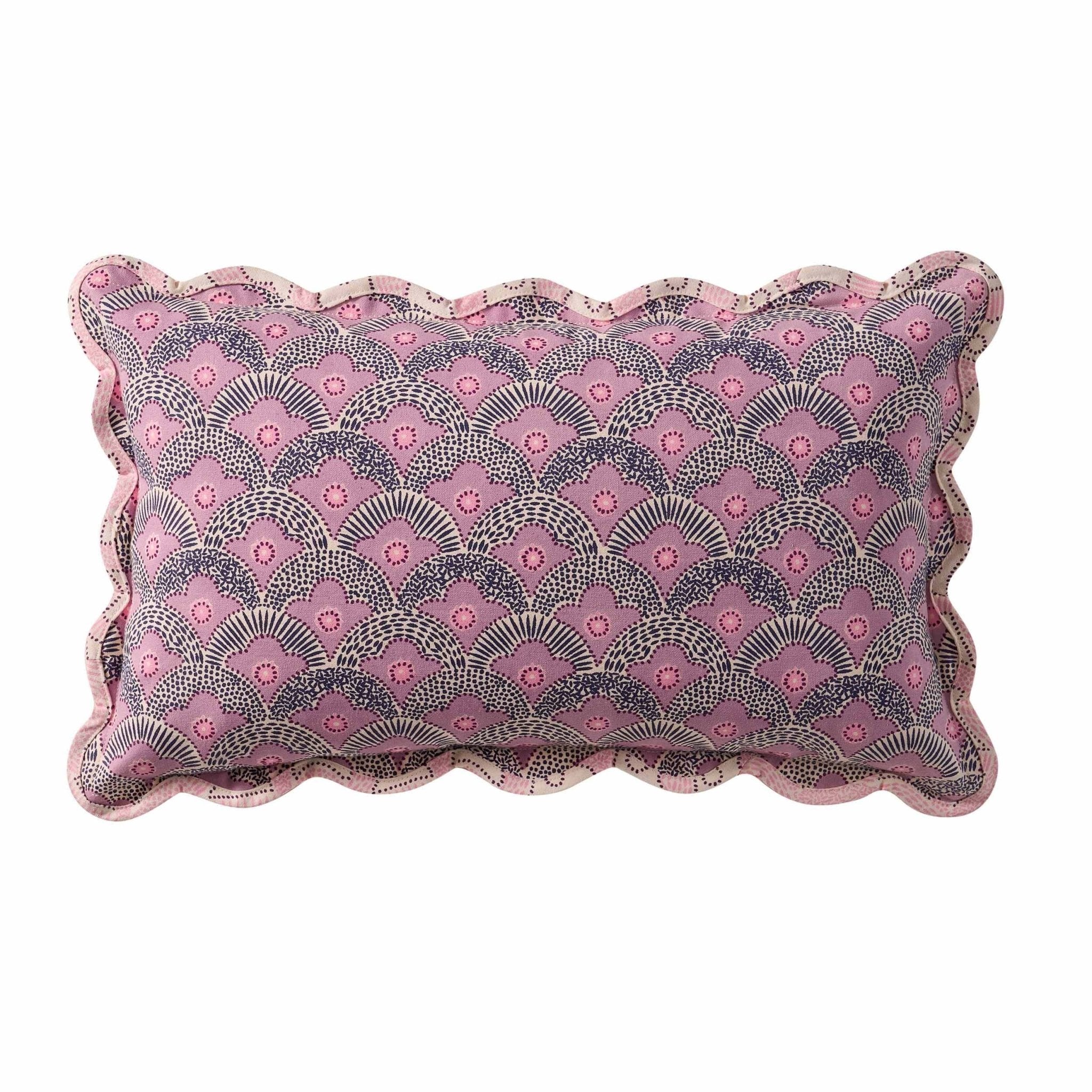 Dusklia - Esme 100% Cotton Printed Scallop Reversible Sofa Cushion Cover - Pink