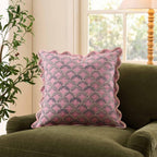 Dusklia - Esme 100% Cotton Printed Scallop Reversible Sofa Cushion Cover - Pink