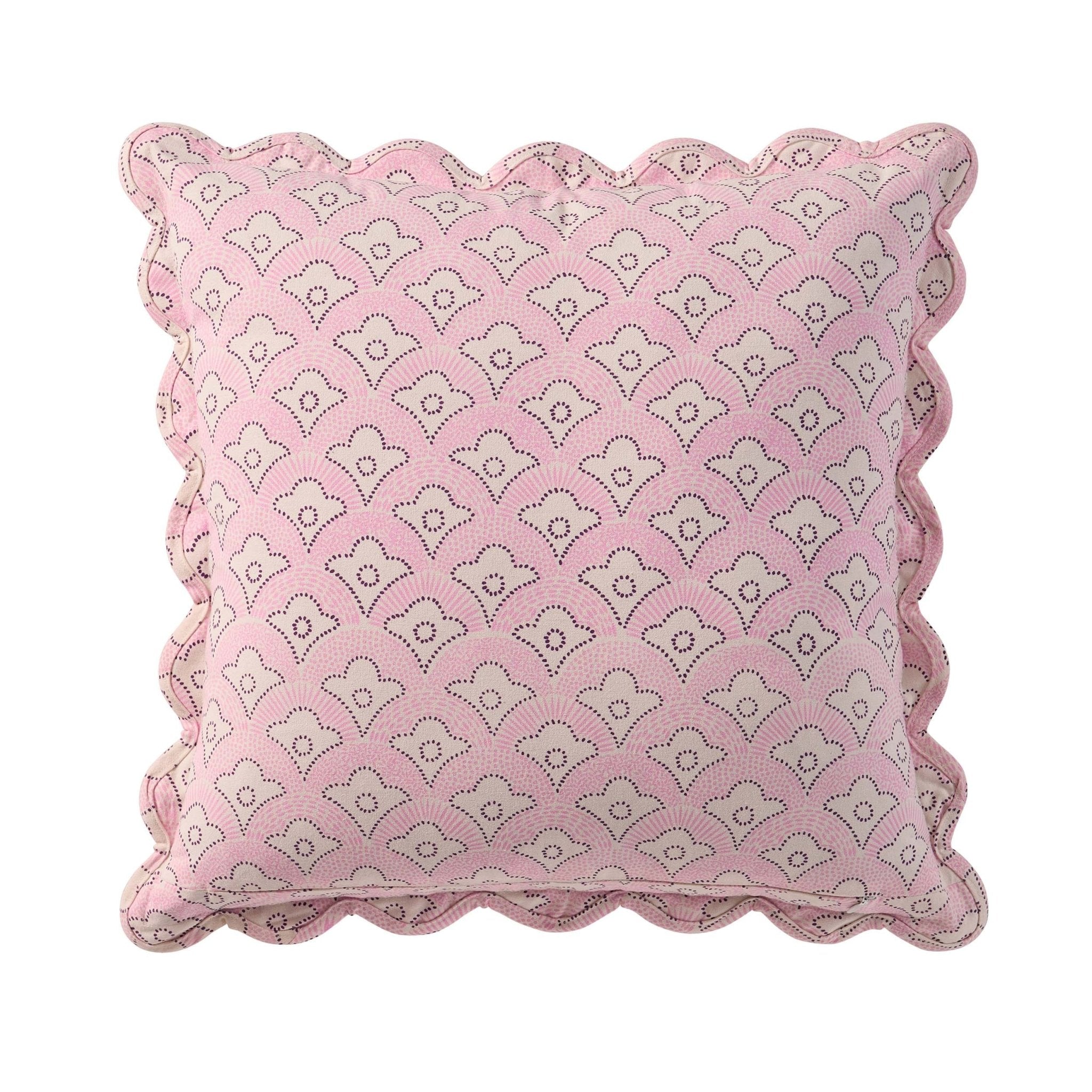 Dusklia - Esme 100% Cotton Printed Scallop Reversible Sofa Cushion Cover - Pink