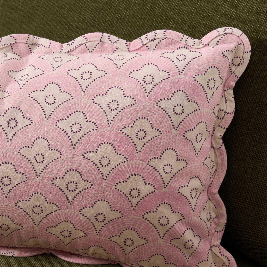 Dusklia - Esme 100% Cotton Printed Scallop Reversible Sofa Cushion Cover - Pink