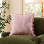 Dusklia - Esme 100% Cotton Printed Scallop Reversible Sofa Cushion Cover - Pink