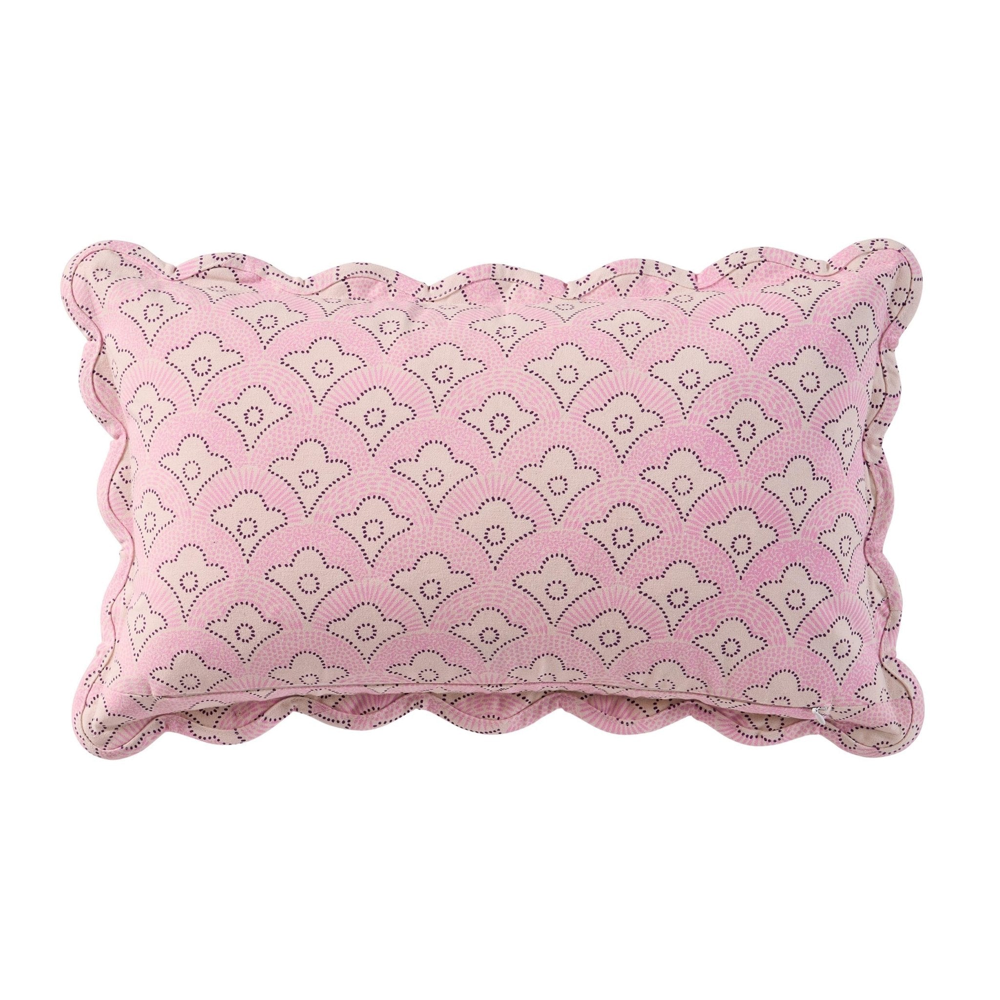 Dusklia - Esme 100% Cotton Printed Scallop Reversible Sofa Cushion Cover - Pink