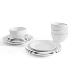 Dusklia - Ethan Embossed Stoneware 12 Piece Dinner Set - White