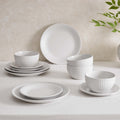 Dusklia - Ethan Embossed Stoneware 12 Piece Dinner Set - White