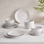 Dusklia - Ethan Embossed Stoneware 12 Piece Dinner Set - White