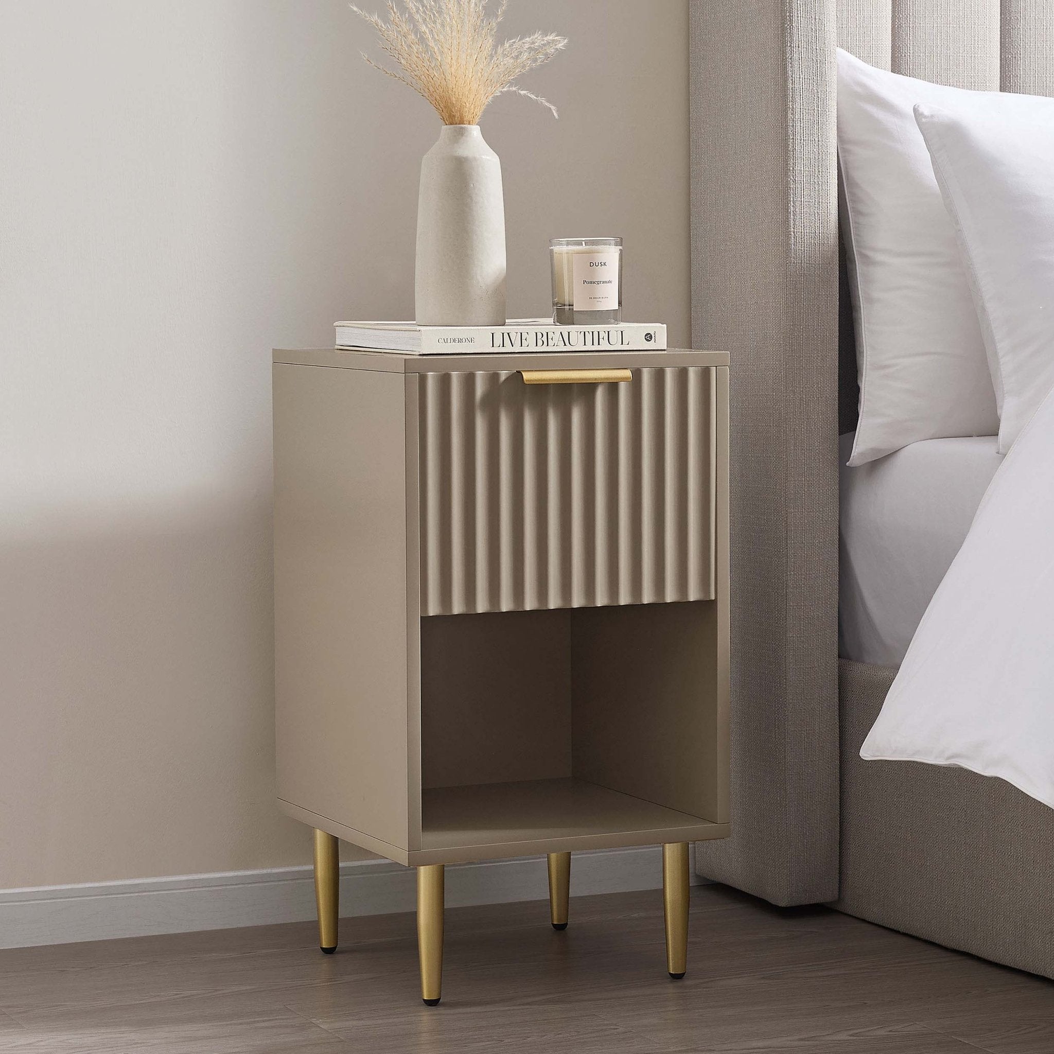 Dusklia - Evie 1 Drawer Nightstand - Taupe