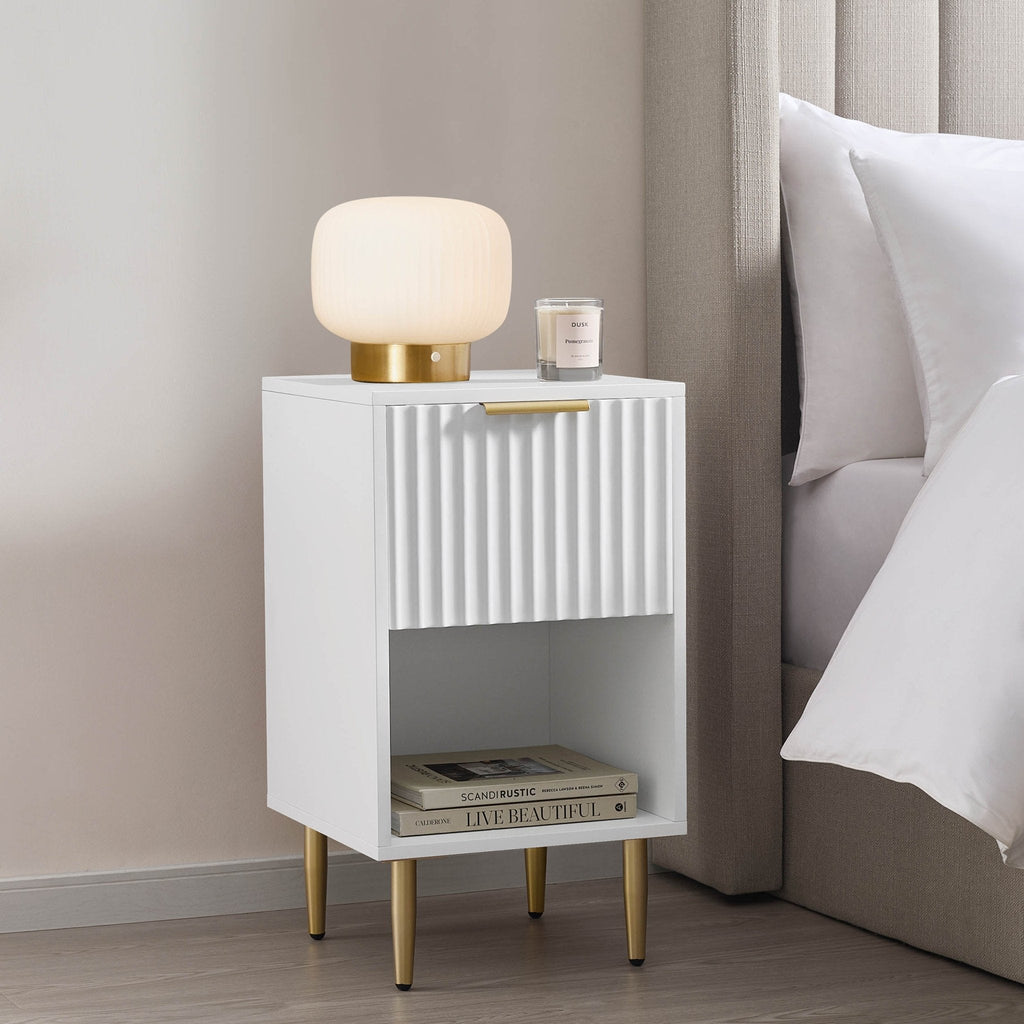 Dusklia - Evie 1 Drawer Nightstand - Warm White