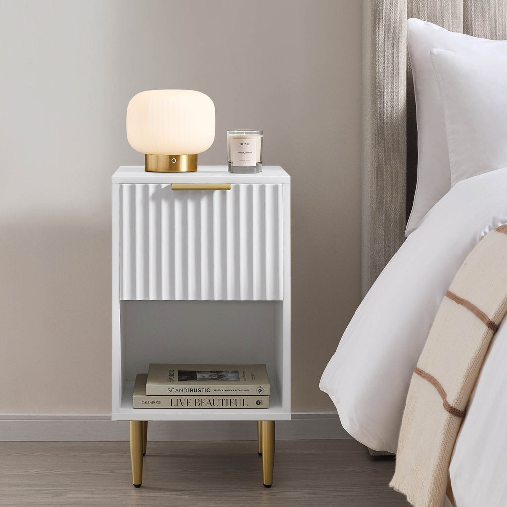 Dusklia - Evie 1 Drawer Nightstand - Warm White