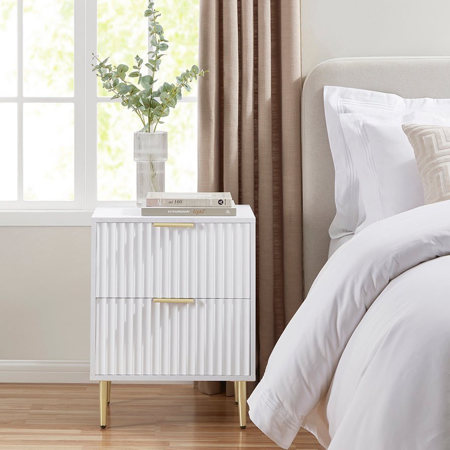 Dusklia - Evie 2 Drawer Bedside Table - Warm White