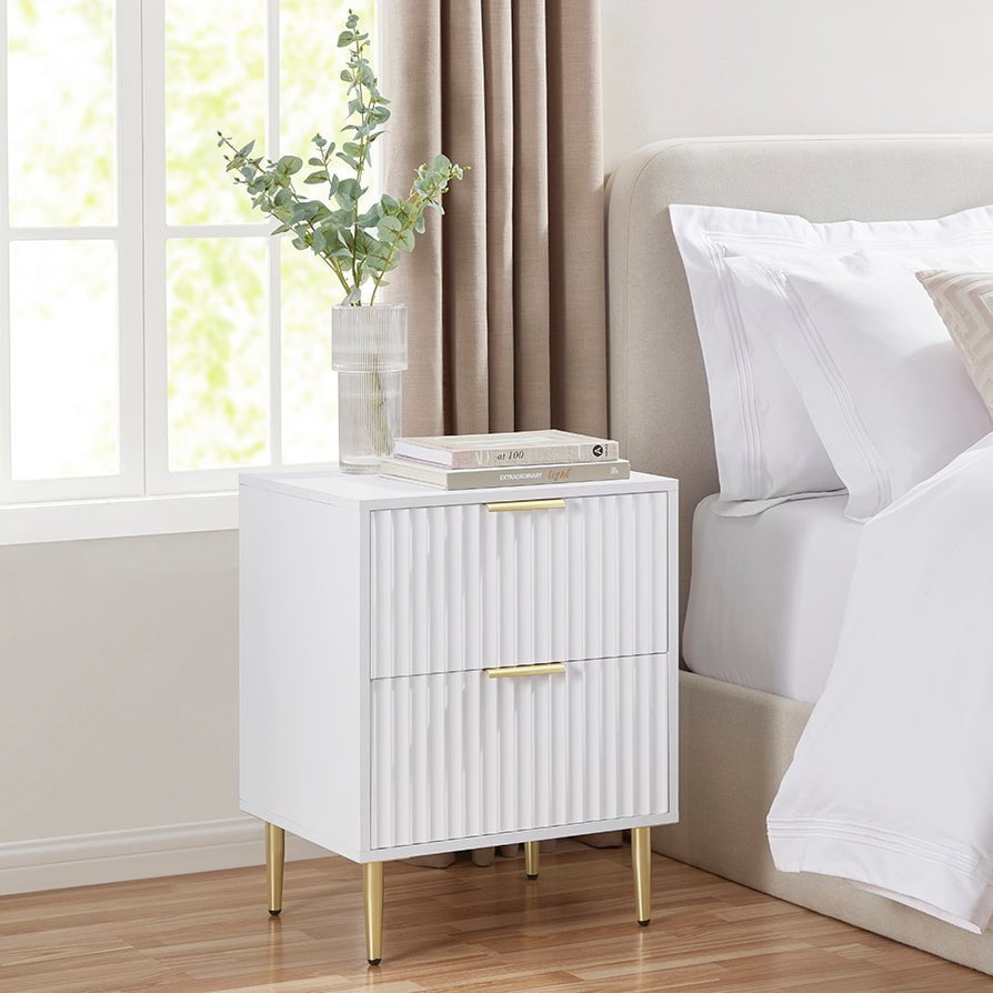 Dusklia - Evie 2 Drawer Bedside Table - Warm White