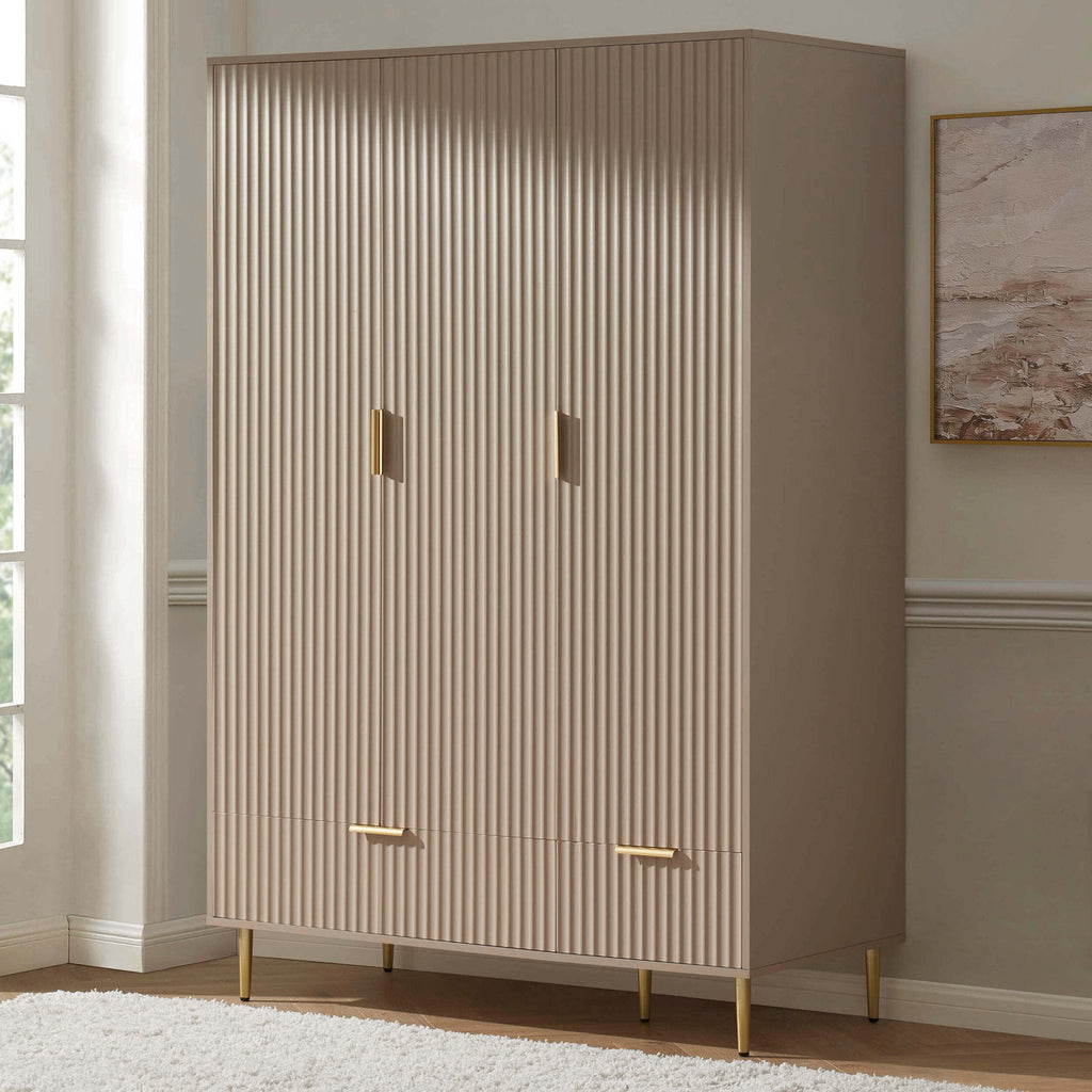Dusklia - Evie 3 Door Wardrobe with Drawers - Taupe