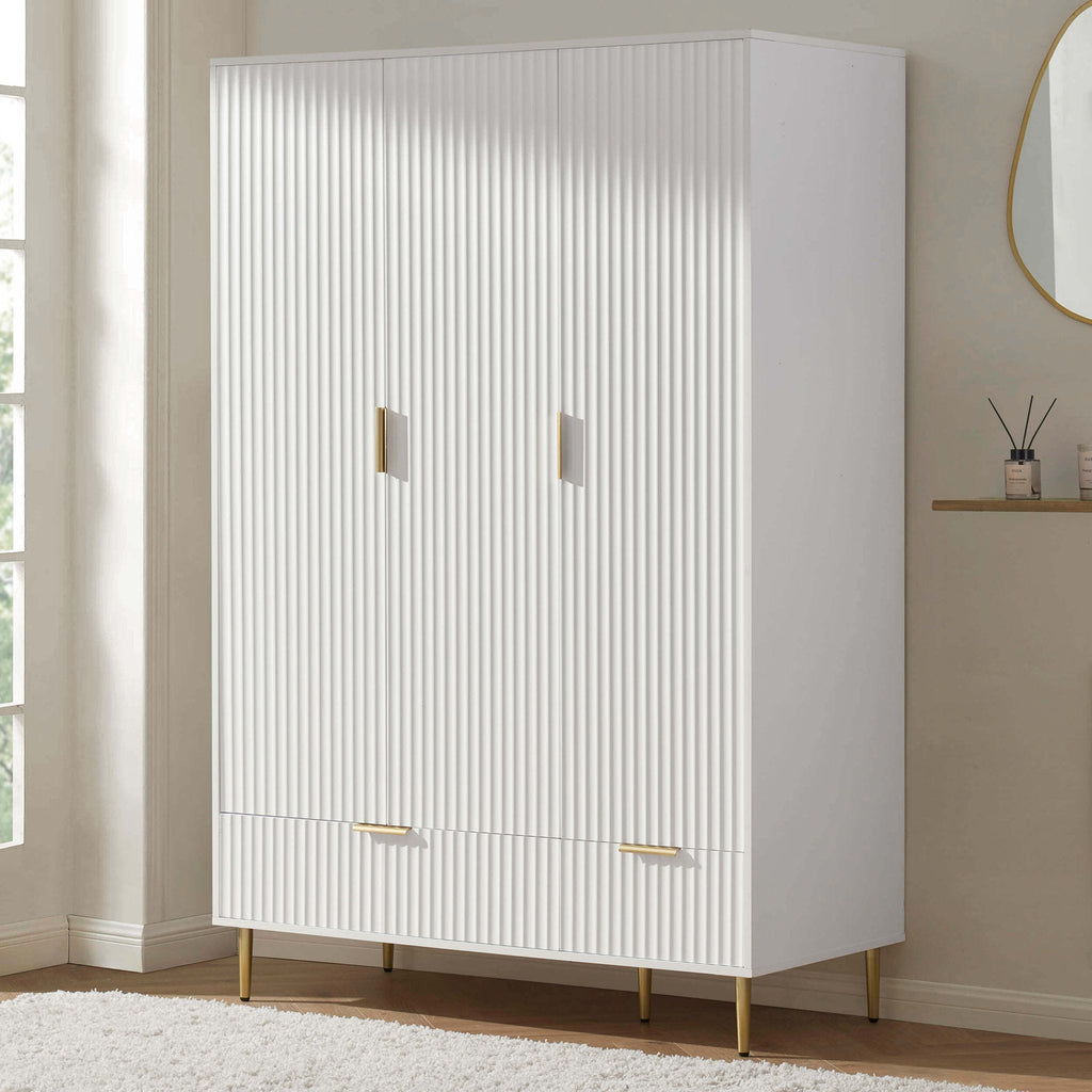 Dusklia - Evie 3 Door Wardrobe with Drawers - Warm White