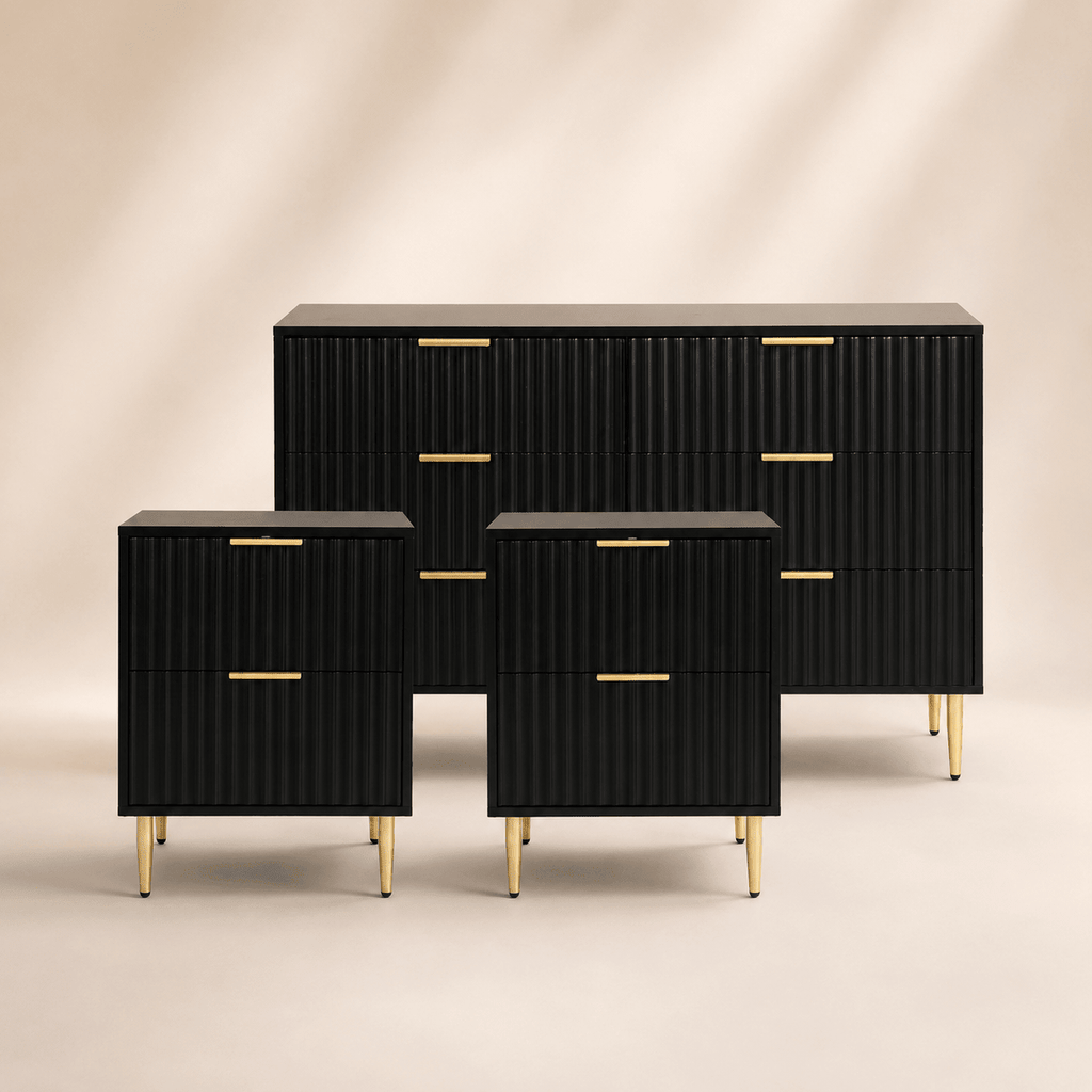 Dusklia - Evie 3 Piece Bundle - 2 Bedside Tables and Large Chest - Black