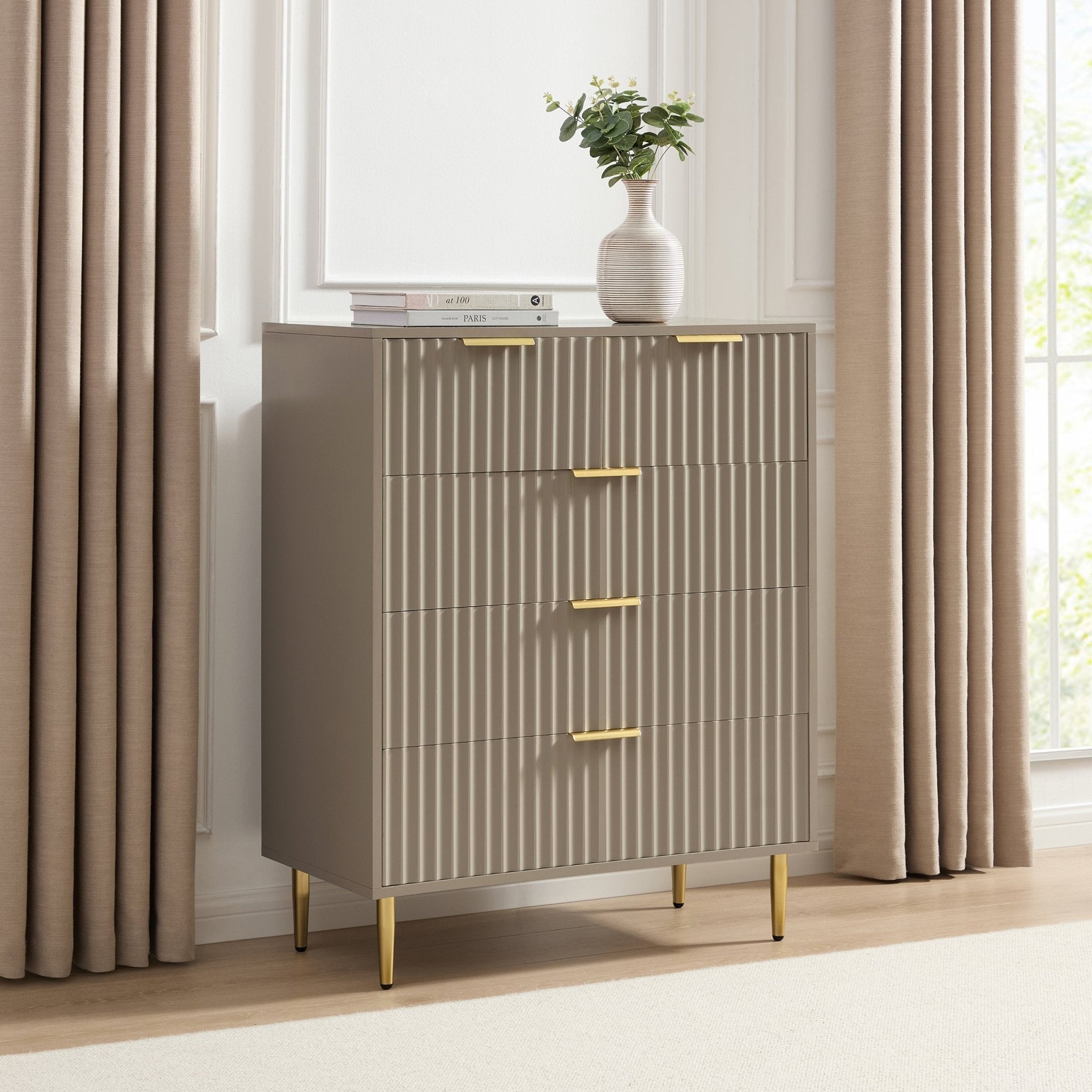 Dusklia - Evie 5 Drawer Chest - Taupe