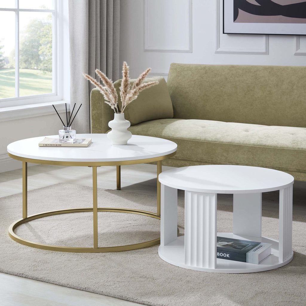 Dusklia - Evie Round Nesting Coffee Table - Warm White