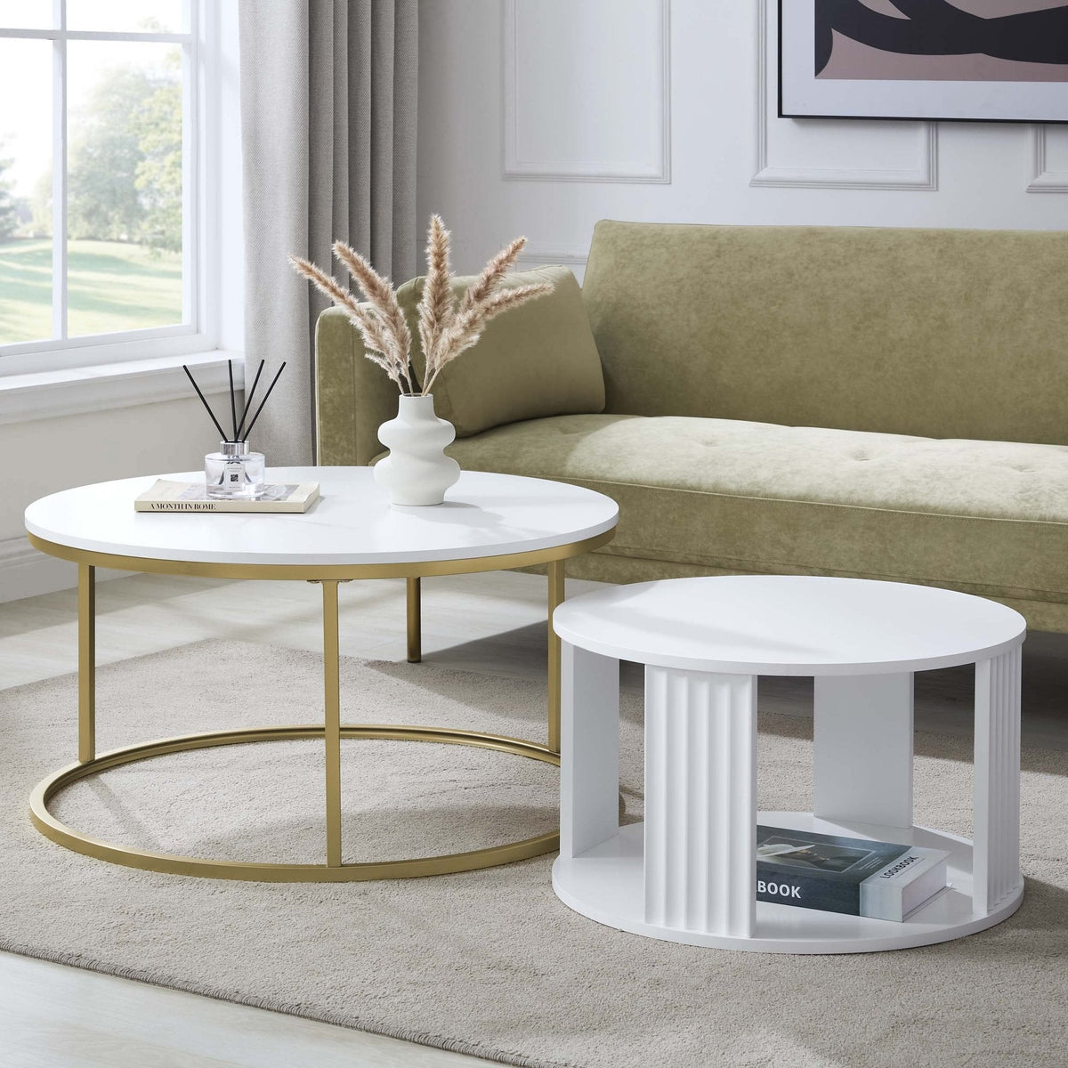 Dusklia - Evie Round Nesting Coffee Table - Warm White