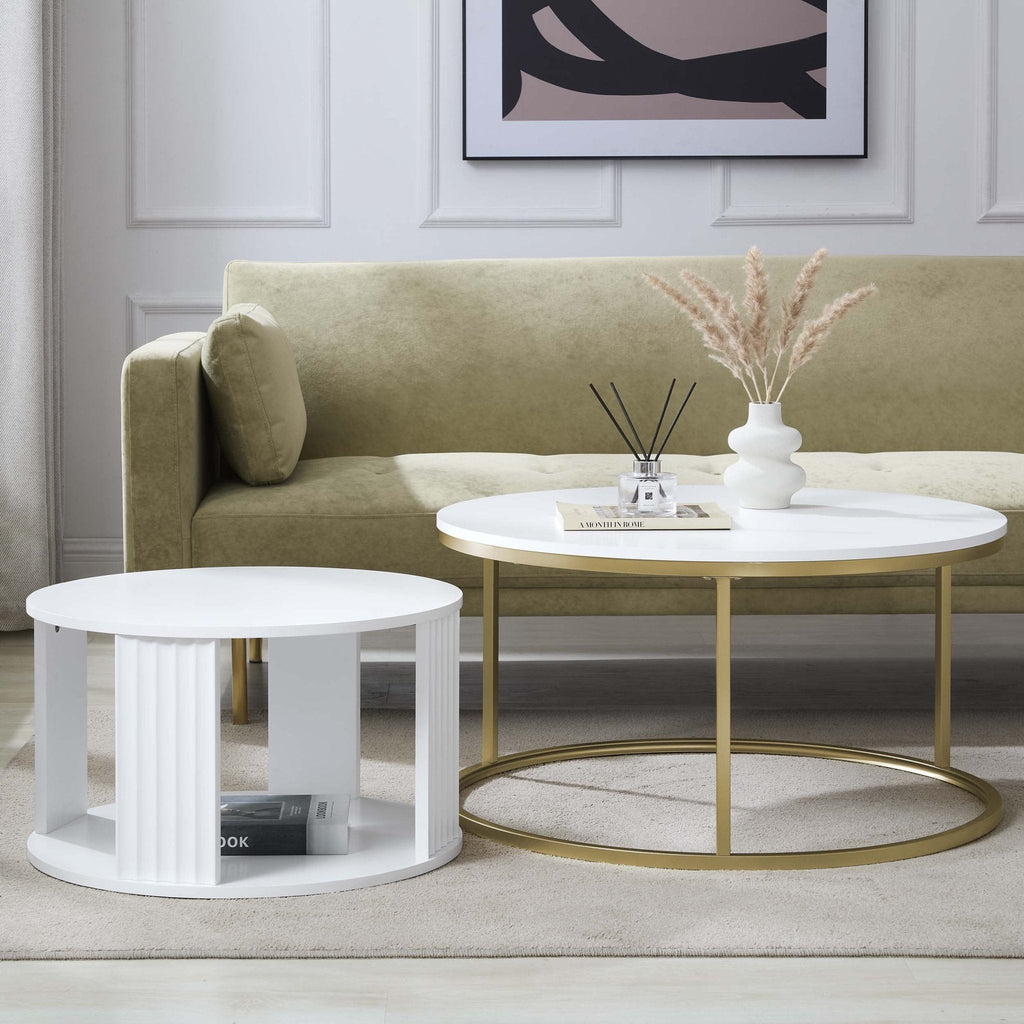 Dusklia - Evie Round Nesting Coffee Table - Warm White