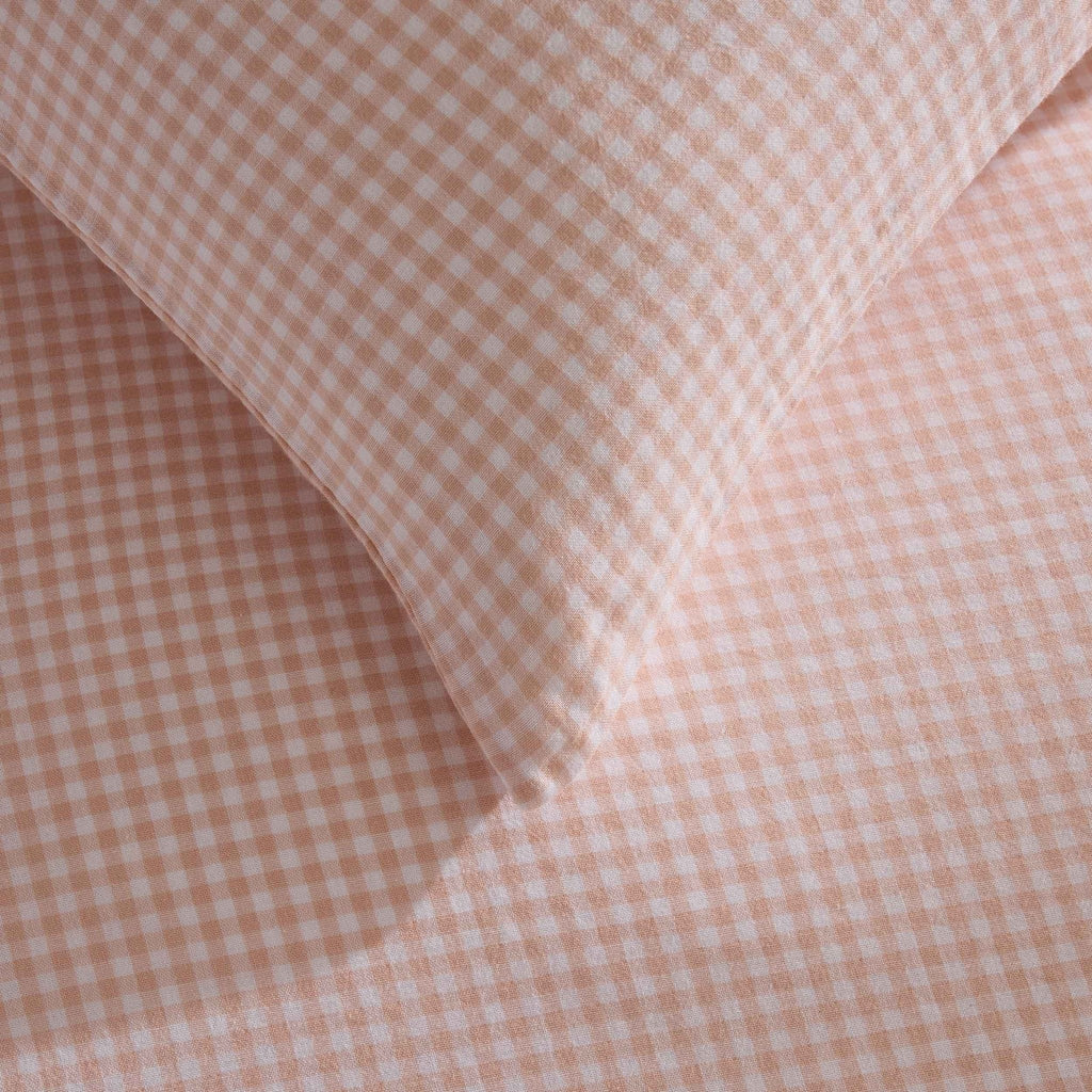 Dusklia - Faro Muslin Gingham Duvet Cover & Pillowcase Set - Blush Pink